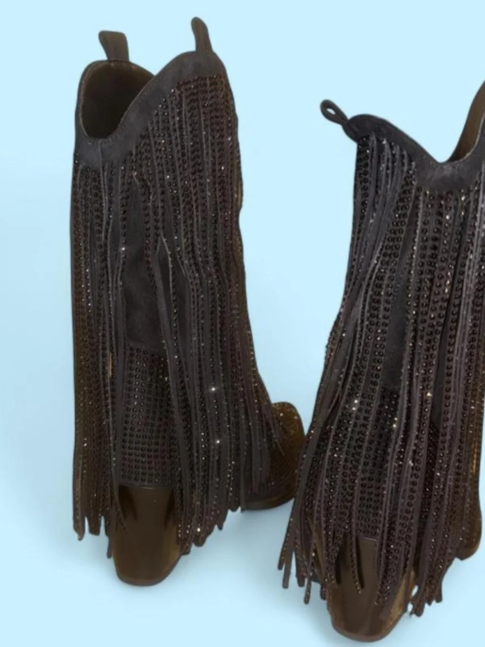 Black Fringe Rhinestone Western Boots